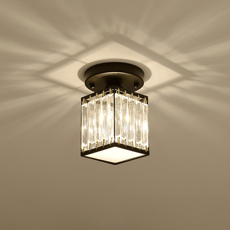 Elegant Crystal Foyer Ceiling Light – Modern Semi-Flush Mount Chandelier, Square or Round in Gold or Black for Entryway