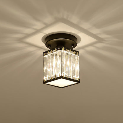 Elegant Crystal Foyer Ceiling Light – Modern Semi-Flush Mount Chandelier, Square or Round in Gold or Black for Entryway