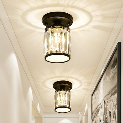 Elegant Crystal Foyer Ceiling Light – Modern Semi-Flush Mount Chandelier, Square or Round in Gold or Black for Entryway