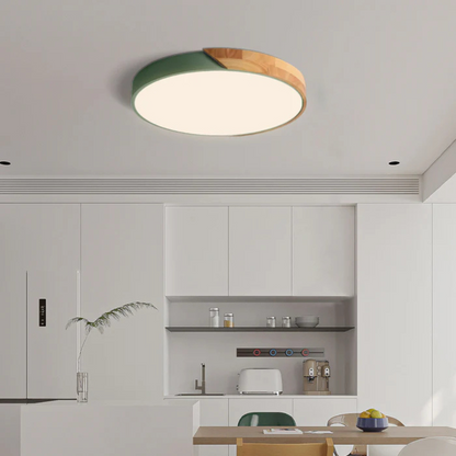 Modern Nordic LED Ceiling Light with Wood Accent – Flush Mount Dimmable Fixture for Bedroom, Living Room, Kitchen & Hallway