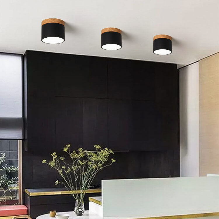 Scandinavian Macaron LED Ceiling Light with Wood Accent – Compact 7W 700 Lumen Flush Mount with 3-Color Light in 7 Colors
