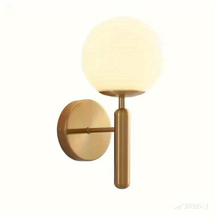 Modern Frosted Ivory Glass Globe Wall Sconce – Polished Metal Bedroom & Vanity Wall Light in Black or Gold
