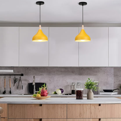 Modern Teardrop Metal & Wood Pendant Light – Scandinavian Hanging Lamp with 100 cm Adjustable Cord in 9 Colors