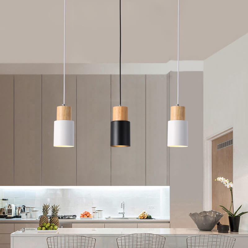 Nordic Macaron Cylinder Pendant Light – Aluminum & Wood Focused Hanging Lamp in 5 Colors for Kitchen, Bar & Bedroom