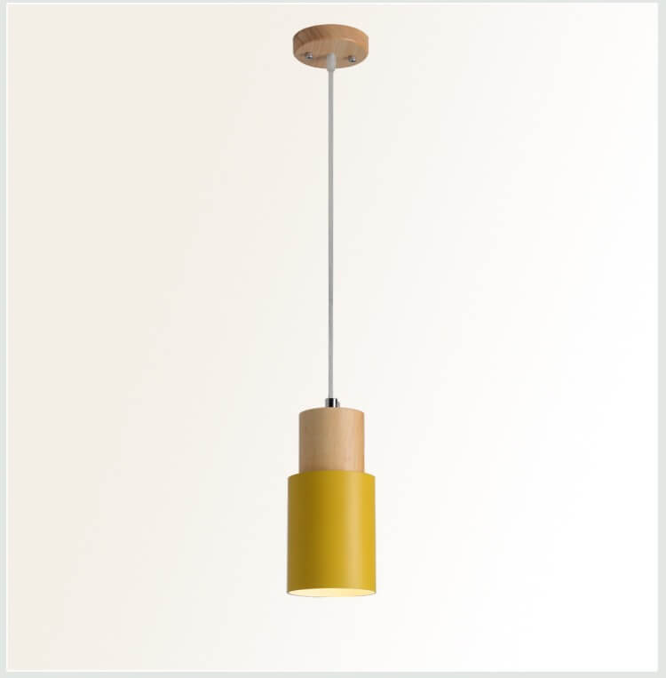 Nordic Macaron Cylinder Pendant Light – Aluminum & Wood Focused Hanging Lamp in 5 Colors for Kitchen, Bar & Bedroom