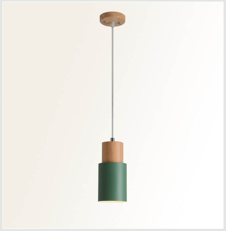 Nordic Macaron Cylinder Pendant Light – Aluminum & Wood Focused Hanging Lamp in 5 Colors for Kitchen, Bar & Bedroom