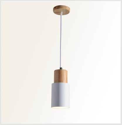 Nordic Macaron Cylinder Pendant Light – Aluminum & Wood Focused Hanging Lamp in 5 Colors for Kitchen, Bar & Bedroom