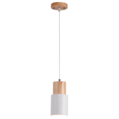 Nordic Macaron Cylinder Pendant Light – Aluminum & Wood Focused Hanging Lamp in 5 Colors for Kitchen, Bar & Bedroom