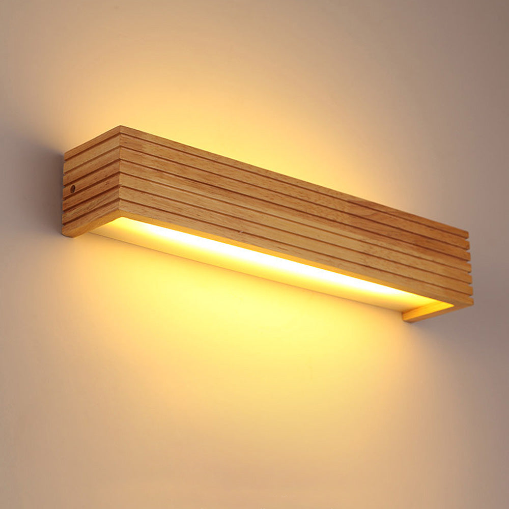 Modern Wooden LED Wall Sconce – Minimalist Wood & Acrylic Linear Wall Light, 35 or 45 cm, Warm or Cool White