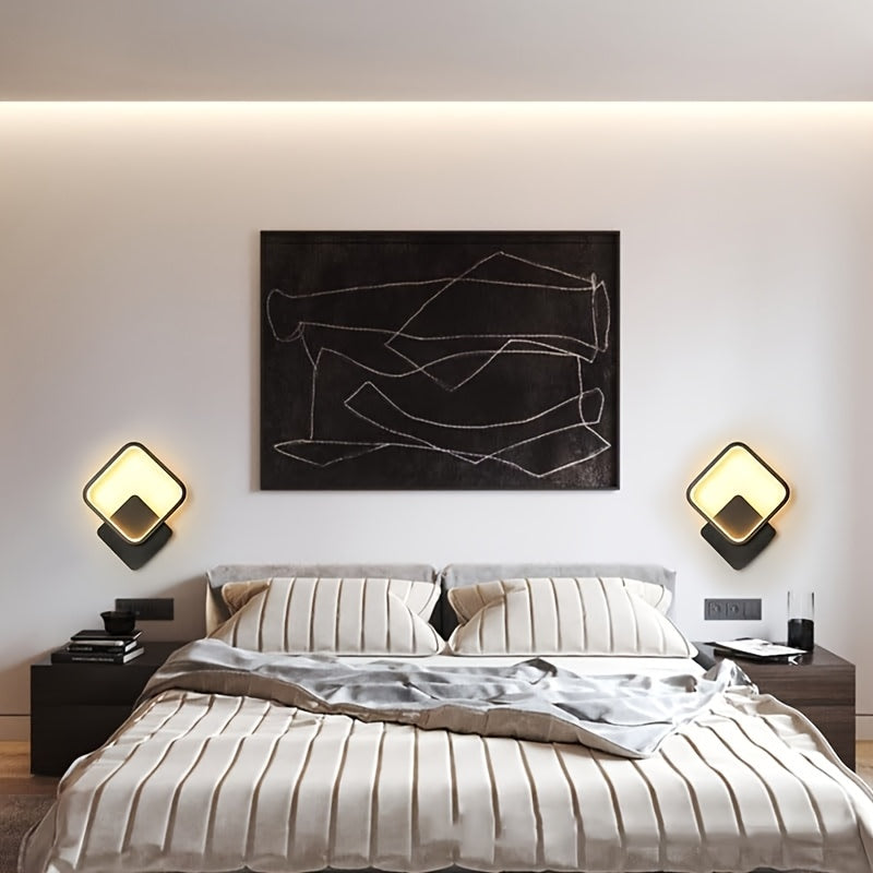 Modern Square LED Wall Lamp – Minimalist Geometric Wall Light with 3-Tone Dimming 3000K to 6000K in White or Black