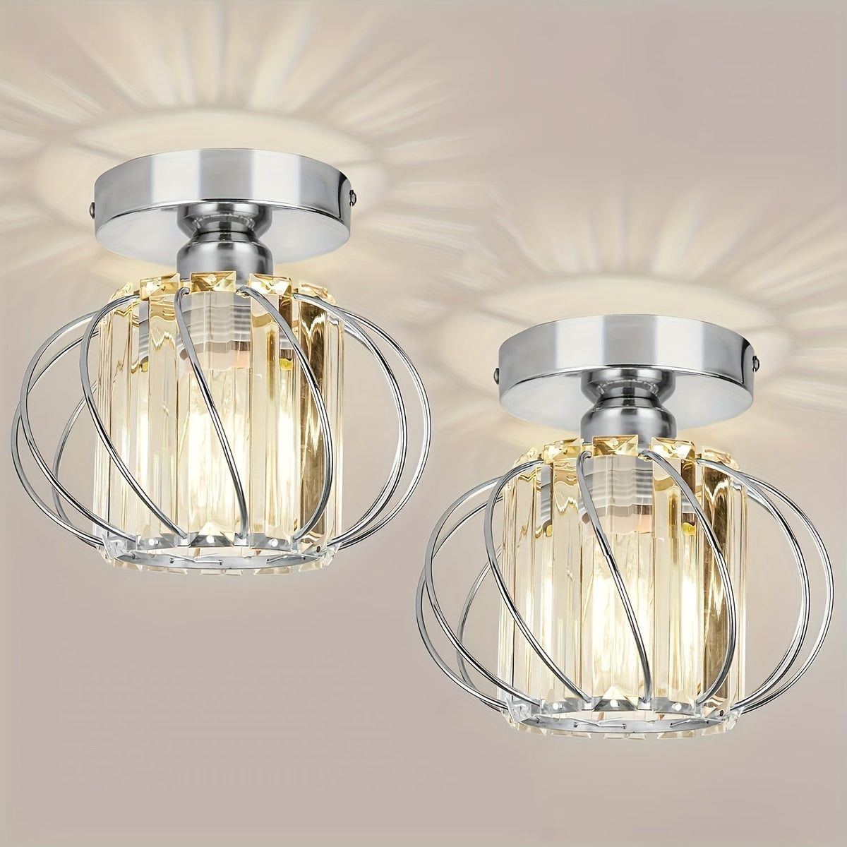 Modern Industrial Glass Cage Ceiling Light Set of 2 – Clear Glass Semi-Flush Mount in Black, Gold or Silver for Kitchen & Hallway