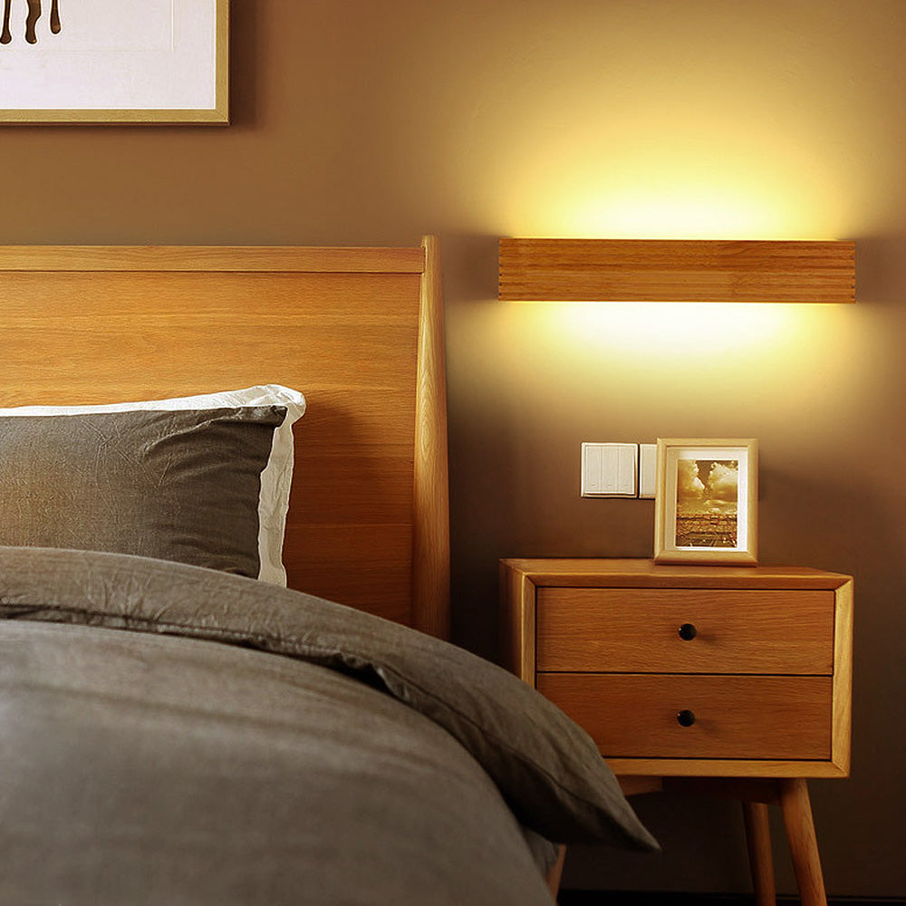 Modern Wooden LED Wall Sconce – Minimalist Wood & Acrylic Linear Wall Light, 35 or 45 cm, Warm or Cool White