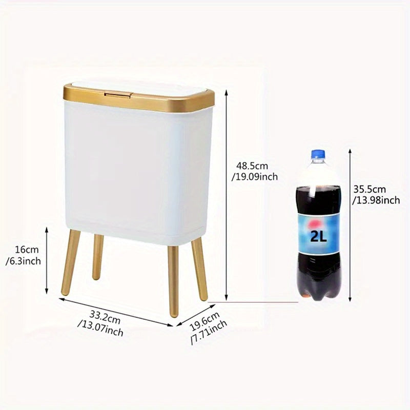 15L Modern Odor-Sealing Trash Can with Elevated Legs – Slim Flip-Top Waste Bin with Metallic Trim for Kitchen, Bathroom & Living Room