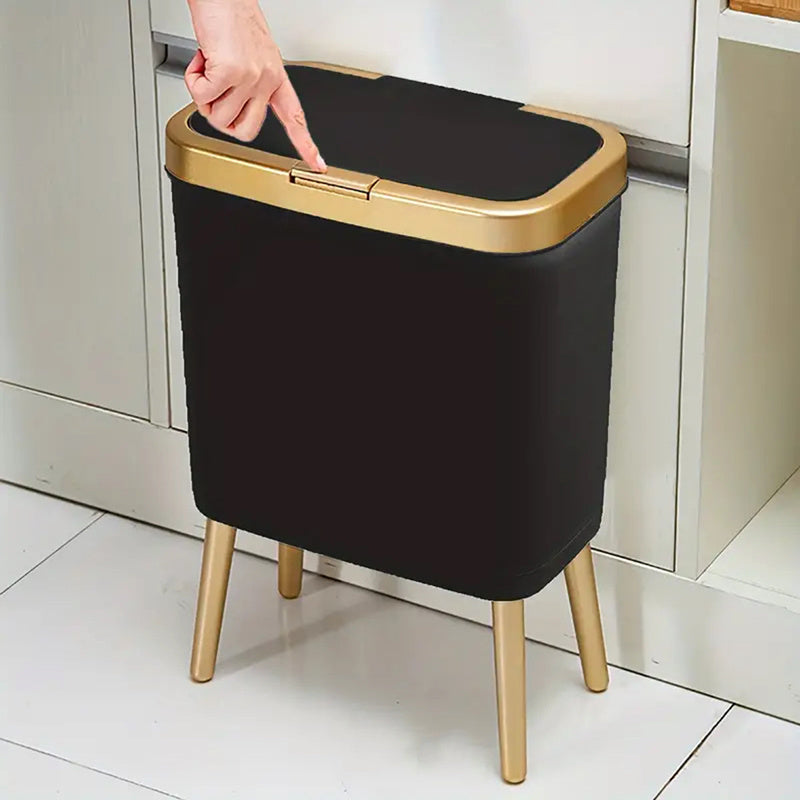15L Modern Odor-Sealing Trash Can with Elevated Legs – Slim Flip-Top Waste Bin with Metallic Trim for Kitchen, Bathroom & Living Room