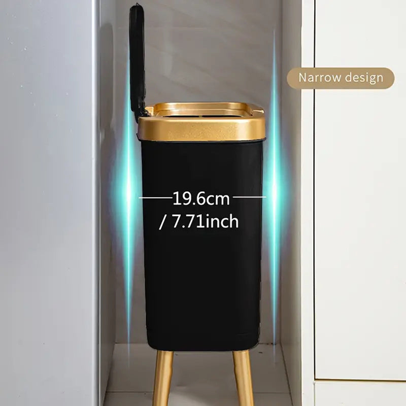 15L Modern Odor-Sealing Trash Can with Elevated Legs – Slim Flip-Top Waste Bin with Metallic Trim for Kitchen, Bathroom & Living Room
