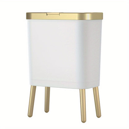 15L Modern Odor-Sealing Trash Can with Elevated Legs – Slim Flip-Top Waste Bin with Metallic Trim for Kitchen, Bathroom & Living Room