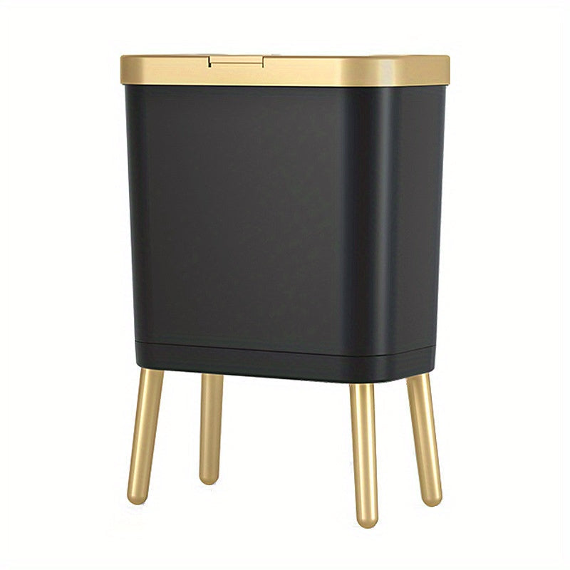 15L Modern Odor-Sealing Trash Can with Elevated Legs – Slim Flip-Top Waste Bin with Metallic Trim for Kitchen, Bathroom & Living Room