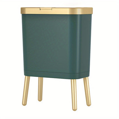 15L Modern Odor-Sealing Trash Can with Elevated Legs – Slim Flip-Top Waste Bin with Metallic Trim for Kitchen, Bathroom & Living Room