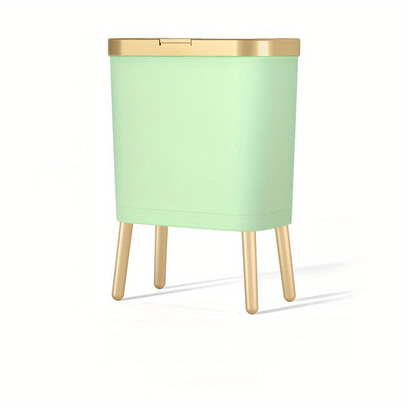 15L Modern Odor-Sealing Trash Can with Elevated Legs – Slim Flip-Top Waste Bin with Metallic Trim for Kitchen, Bathroom & Living Room