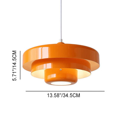 Nordic Vintage Multi-Layer Pendant Lamp – Retro Layered Round Shade Hanging Light in Orange, Green or White, Glare-Free
