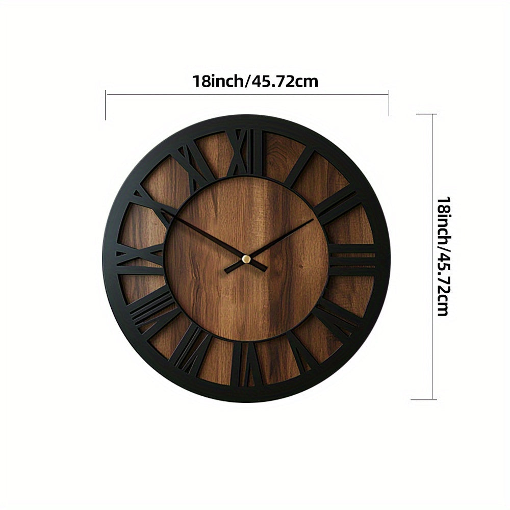 Vintage Wooden Roman Numeral Wall Clock – Large Silent Rustic Farmhouse Clock, 14, 16 or 18 Inch for Living Room & Kitchen