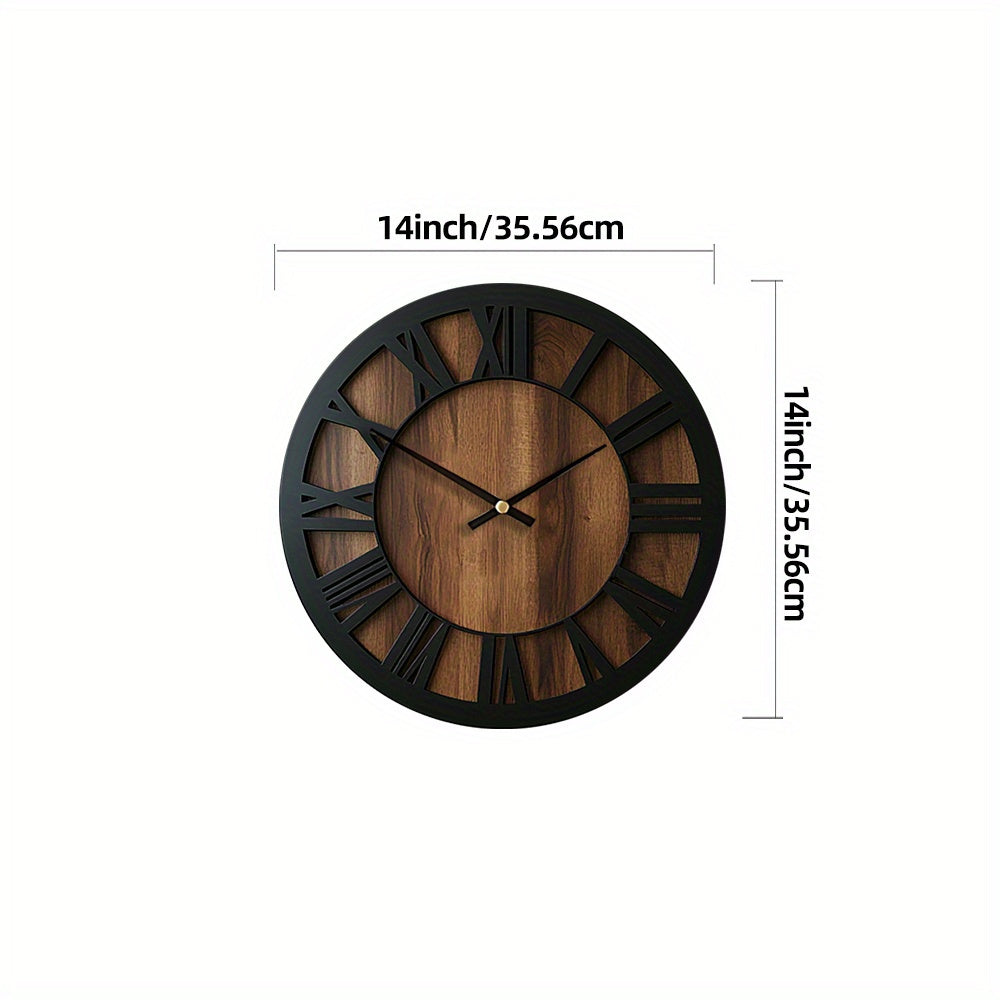 Vintage Wooden Roman Numeral Wall Clock – Large Silent Rustic Farmhouse Clock, 14, 16 or 18 Inch for Living Room & Kitchen