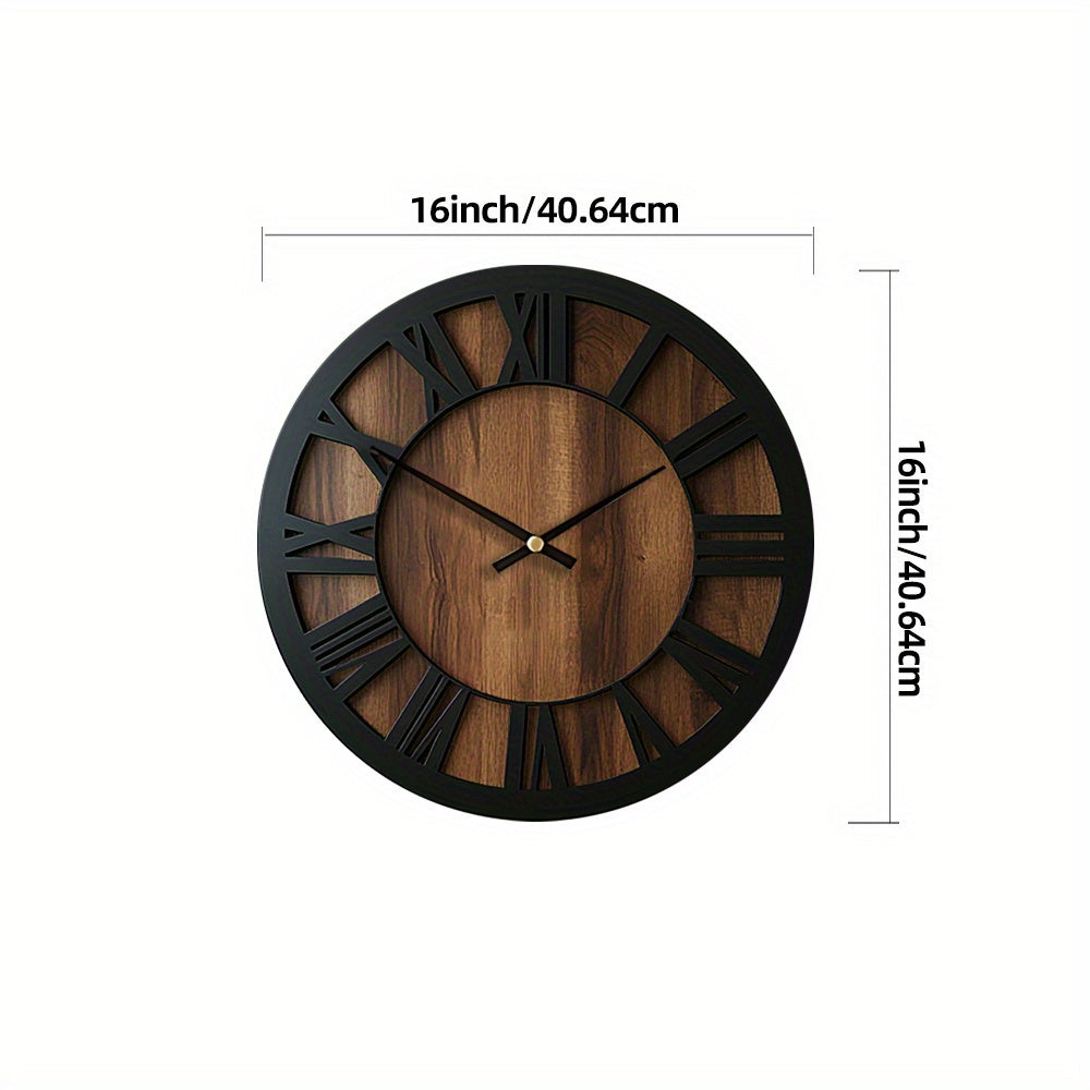 Vintage Wooden Roman Numeral Wall Clock – Large Silent Rustic Farmhouse Clock, 14, 16 or 18 Inch for Living Room & Kitchen