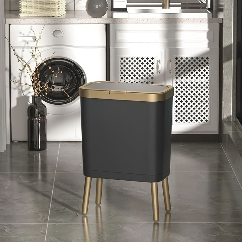 15L Modern Odor-Sealing Trash Can with Elevated Legs – Slim Flip-Top Waste Bin with Metallic Trim for Kitchen, Bathroom & Living Room