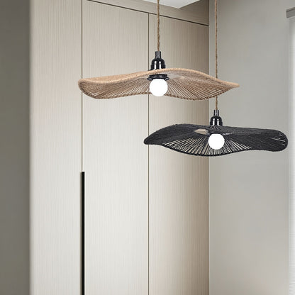 Handwoven Paper Rope Wave Pendant Light Shade – Sculptural Artistic Woven Lampshade in Khaki or Black for Dining Table