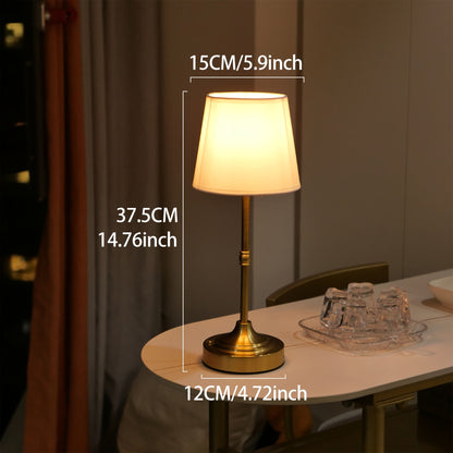 Dimmable Cordless Table Lamp – USB Rechargeable 2000mAh Brushed Metal Lamp with Fabric Shade for Bedside & Living Room