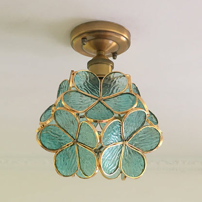 Colorful Retro Flower Ceiling Light – Vintage-Inspired Flush Mount Lamp in Green, Amber, Pink or Blue, E14 Bulb