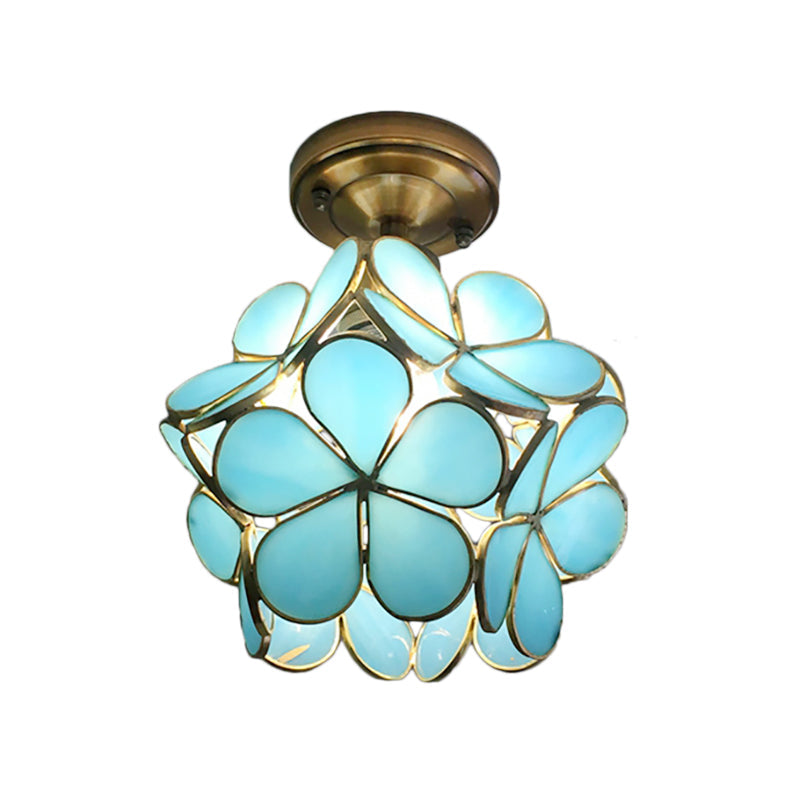 Colorful Retro Flower Ceiling Light – Vintage-Inspired Flush Mount Lamp in Green, Amber, Pink or Blue, E14 Bulb