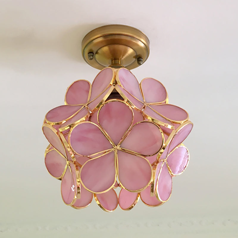 Colorful Retro Flower Ceiling Light – Vintage-Inspired Flush Mount Lamp in Green, Amber, Pink or Blue, E14 Bulb