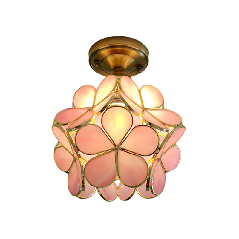 Colorful Retro Flower Ceiling Light – Vintage-Inspired Flush Mount Lamp in Green, Amber, Pink or Blue, E14 Bulb