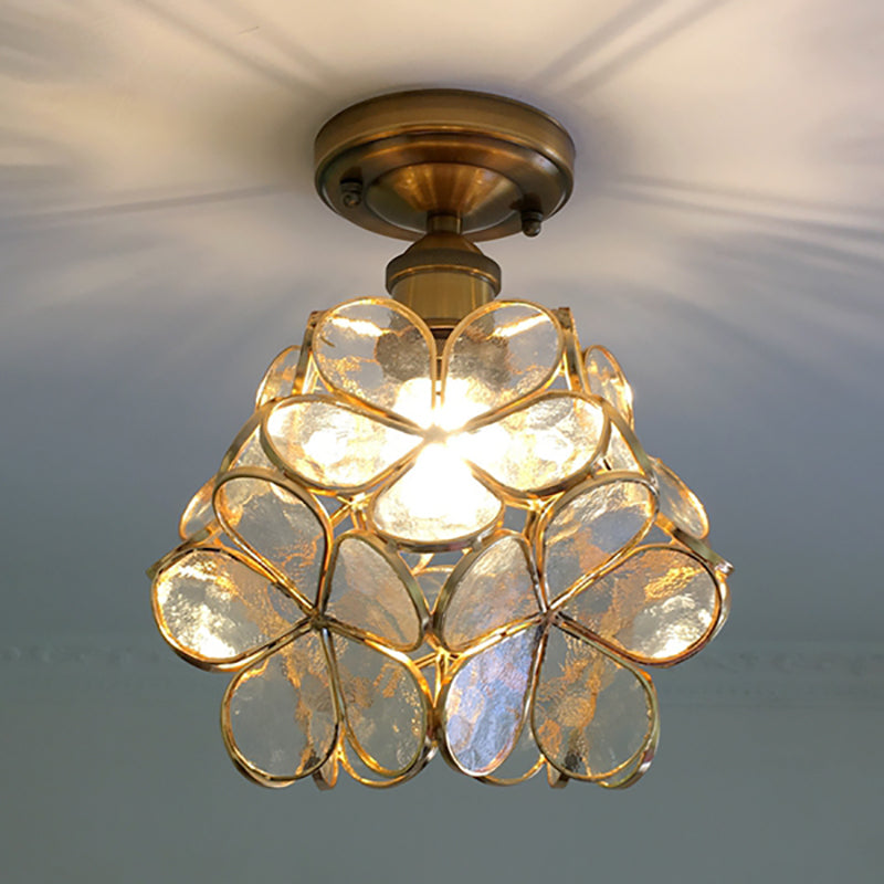 Colorful Retro Flower Ceiling Light – Vintage-Inspired Flush Mount Lamp in Green, Amber, Pink or Blue, E14 Bulb