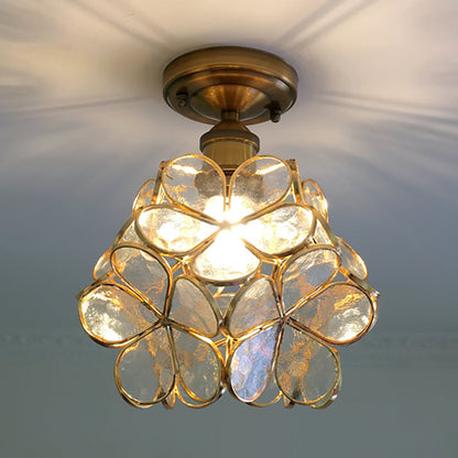 Colorful Retro Flower Ceiling Light – Vintage-Inspired Flush Mount Lamp in Green, Amber, Pink or Blue, E14 Bulb