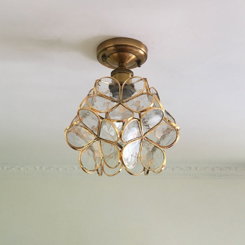 Colorful Retro Flower Ceiling Light – Vintage-Inspired Flush Mount Lamp in Green, Amber, Pink or Blue, E14 Bulb