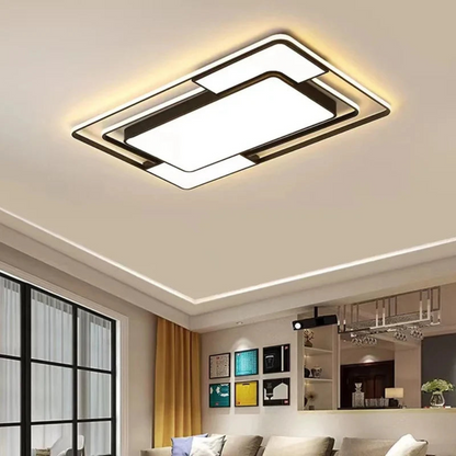 Modern Geometric LED Ceiling Light with Remote Control – Dimmable Layered Flush Mount Fixture for Living Room & Bedroom