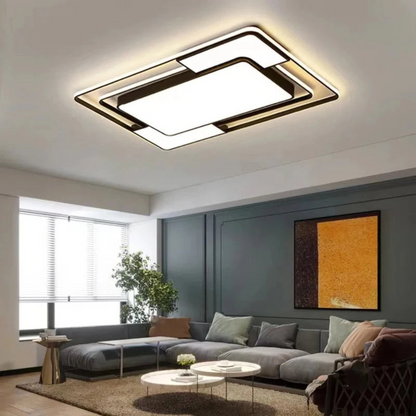 Modern Geometric LED Ceiling Light with Remote Control – Dimmable Layered Flush Mount Fixture for Living Room & Bedroom
