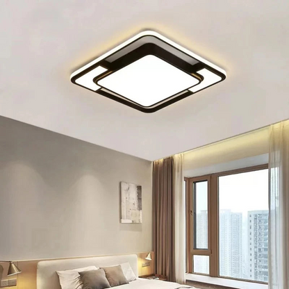 Modern Geometric LED Ceiling Light with Remote Control – Dimmable Layered Flush Mount Fixture for Living Room & Bedroom