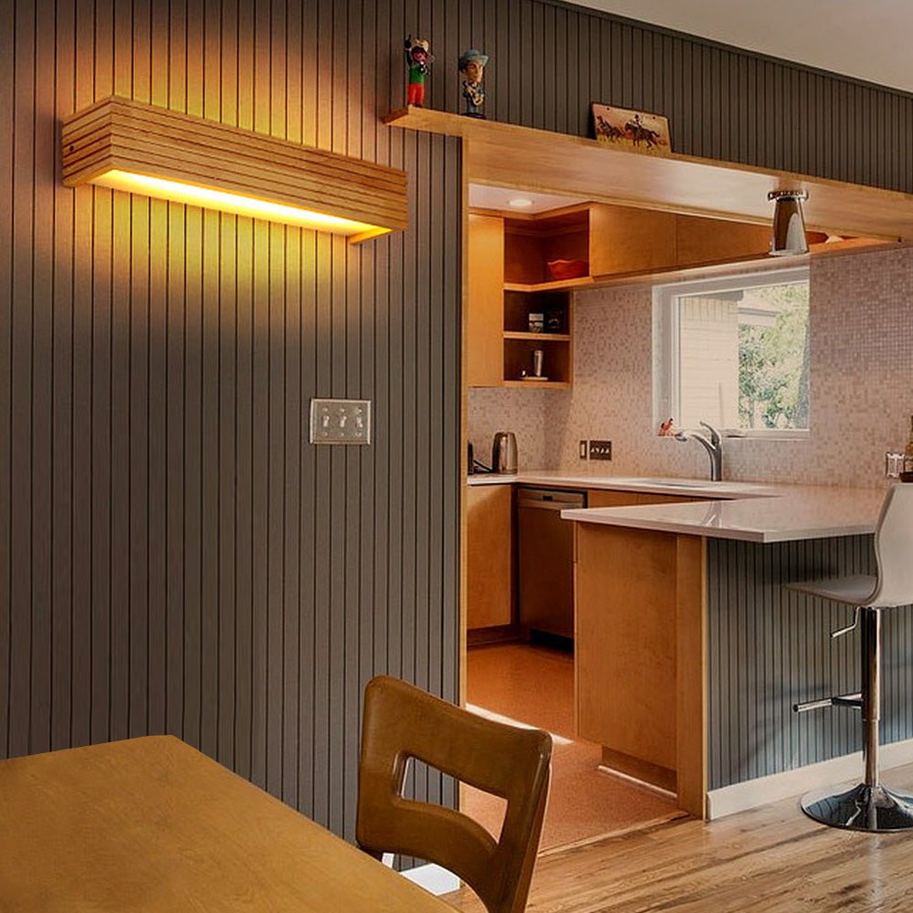 Modern Wooden LED Wall Sconce – Minimalist Wood & Acrylic Linear Wall Light, 35 or 45 cm, Warm or Cool White