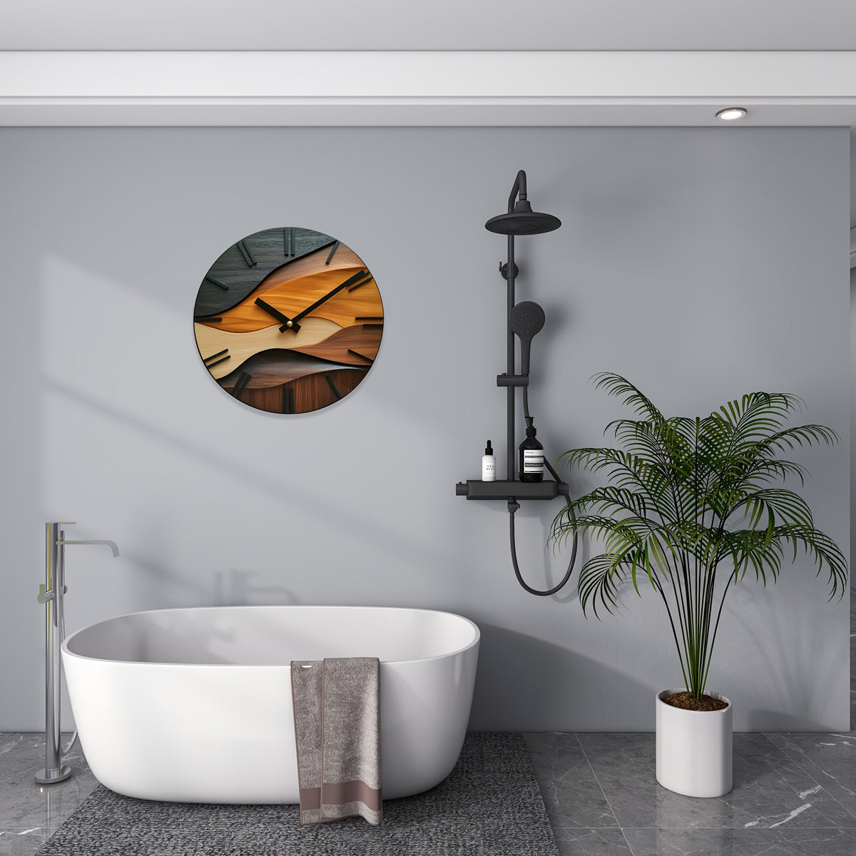 Artistic Round Wall Clock – Silent Non-Ticking 12 Inch Nordic Faux Wood Grain Clock for Living Room, Bedroom & Office