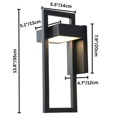 Modern Scandinavian Outdoor LED Wall Light – Geometric Aluminum & Acrylic Rectangular Fixture, 10W or 12W, Warm or Cool White