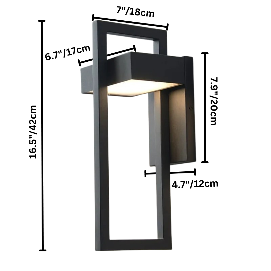 Modern Scandinavian Outdoor LED Wall Light – Geometric Aluminum & Acrylic Rectangular Fixture, 10W or 12W, Warm or Cool White