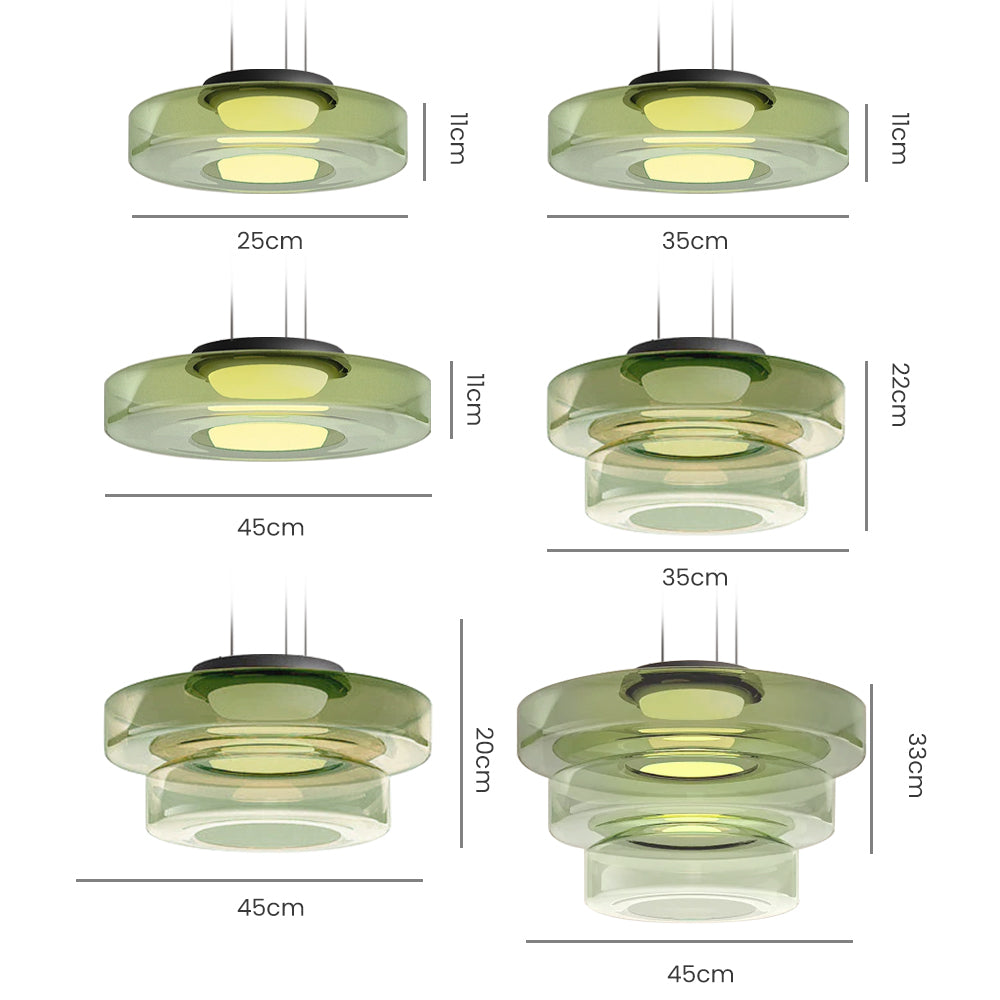 Bauhaus Layered Glass Pendant Lamp – Modern Amber, Green or Smoke Grey Hanging Light Fixture for Kitchen & Dining Room