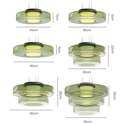 Bauhaus Layered Glass Pendant Lamp – Modern Amber, Green or Smoke Grey Hanging Light Fixture for Kitchen & Dining Room