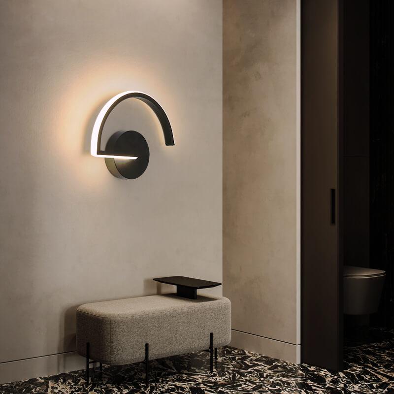 Curved Line LED Wall Light – Modern Minimalist Arc Halo Wall Sculpture Lamp in Black or White, Warm or Cool White