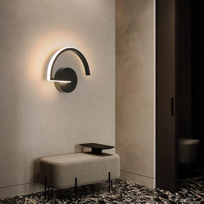 Curved Line LED Wall Light – Modern Minimalist Arc Halo Wall Sculpture Lamp in Black or White, Warm or Cool White