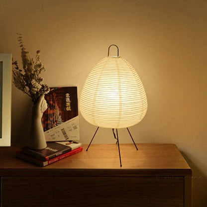 Japanese Rice Paper Table Lamp – Handmade Washi Lantern-Style Zen LED Lamp with Soft Warm Glow for Bedroom & Living Room