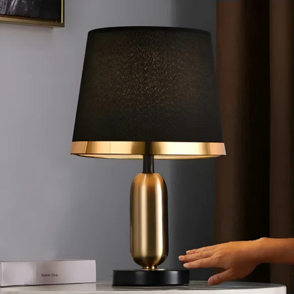 Vintage Black & Gold Table Lamp – Modern Retro Accent Lamp with Matte Black Shade and Gold Trim for Bedroom & Living Room